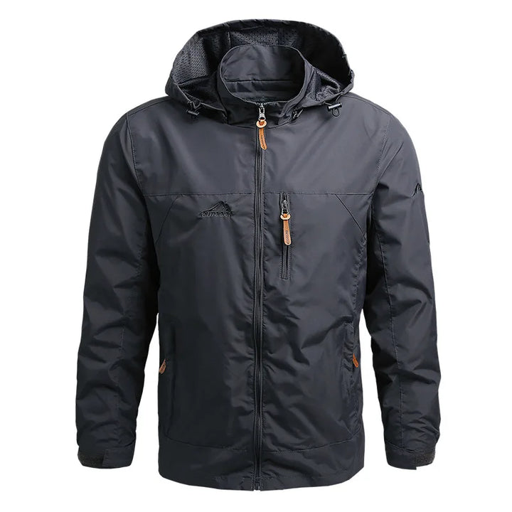 "Taktische wasserdichte Herrenjacke, robustes Design, abnehmbare Kapuze, atmungsaktiv, ideal für Outdoor-Abenteuer."