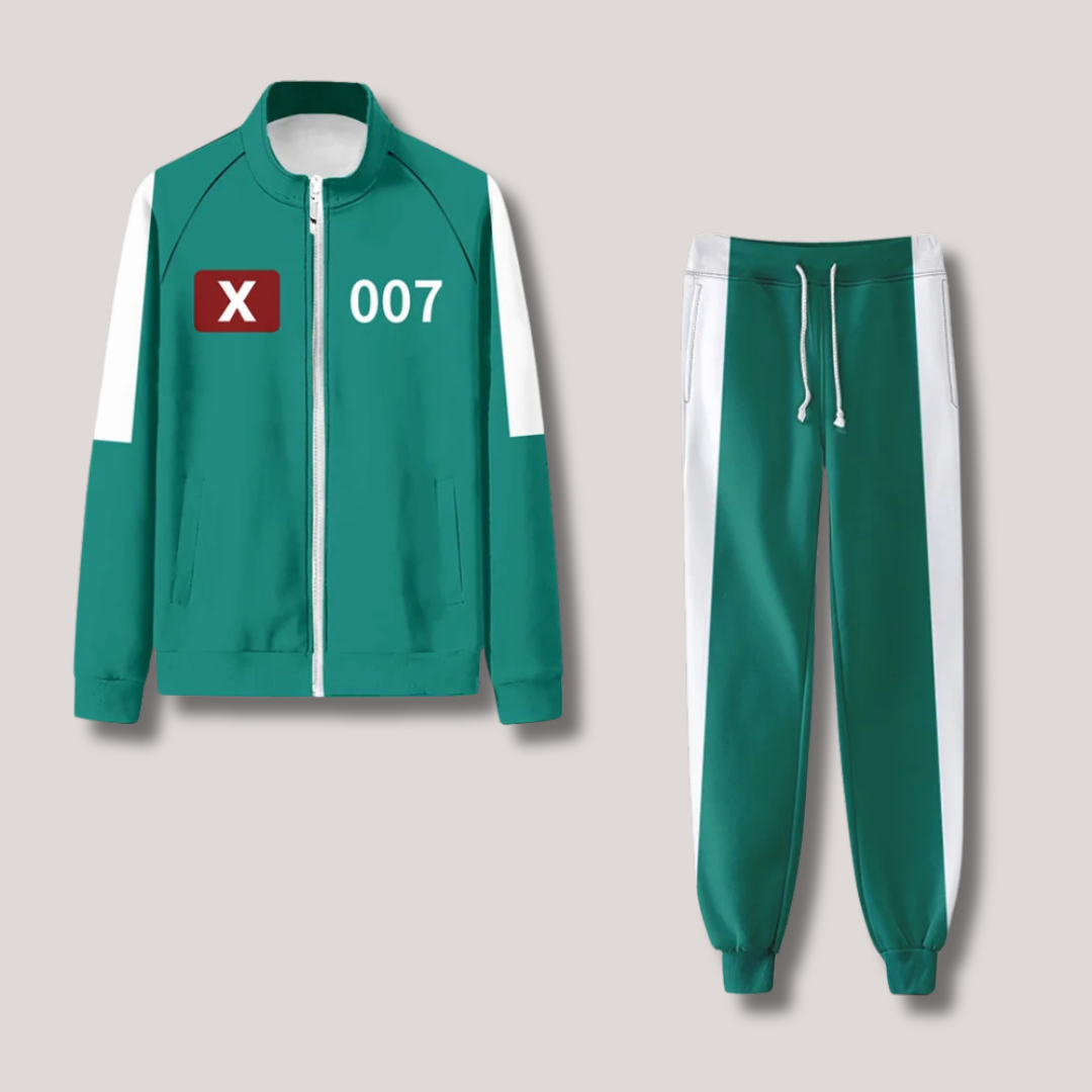 "Tintenfisch Spiel Trainingsanzug, grün, mit Nummerierung, ideal für Cosplay, weicher Stoff, komfortable Passform, Herrenanzu