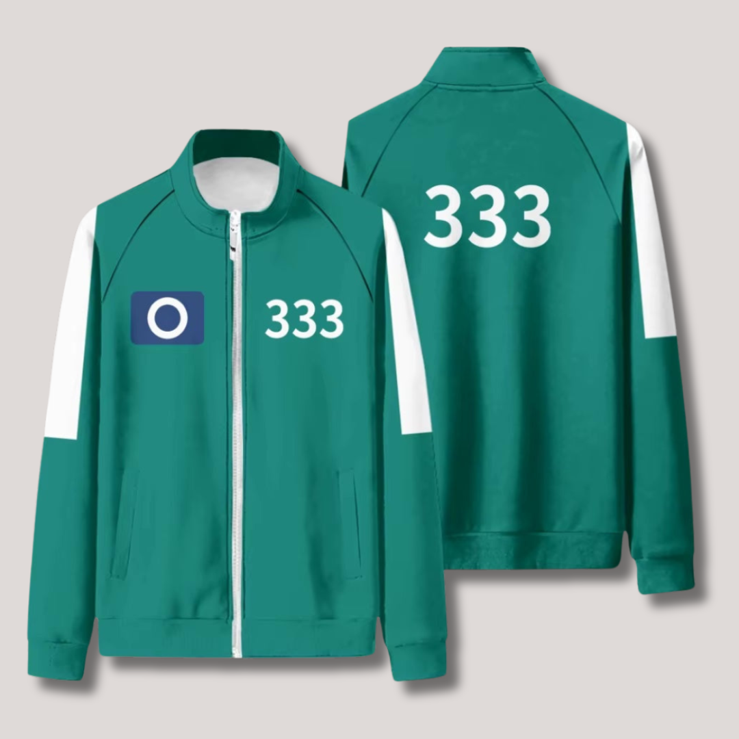 "Tintenfisch Spiel Trainingsanzug, grün, mit Nummerierung, ideal für Cosplay, weicher Stoff, komfortable Passform, Herrenanzu