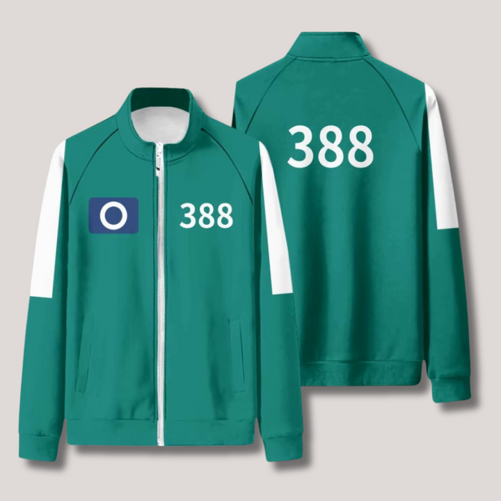 "Tintenfisch Spiel Trainingsanzug, grün, mit Nummerierung, ideal für Cosplay, weicher Stoff, komfortable Passform, Herrenanzu