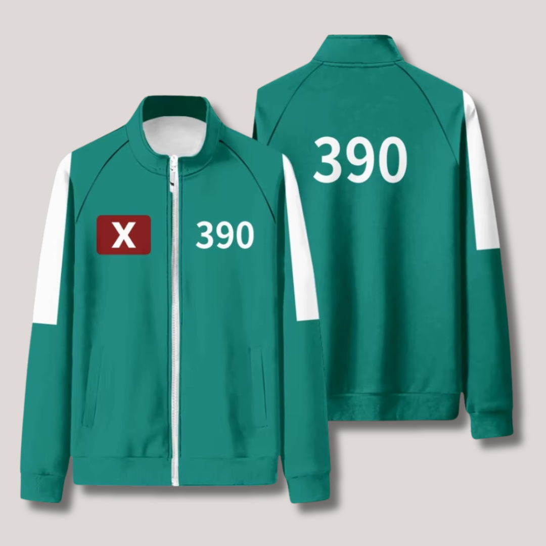 "Tintenfisch Spiel Trainingsanzug, grün, mit Nummerierung, ideal für Cosplay, weicher Stoff, komfortable Passform, Herrenanzu