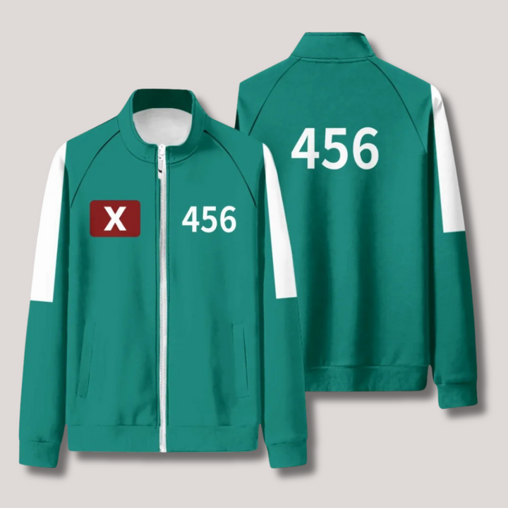 "Tintenfisch Spiel Trainingsanzug, grün, mit Nummerierung, ideal für Cosplay, weicher Stoff, komfortable Passform, Herrenanzu