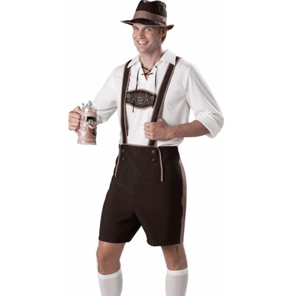 "Traditionelle Herren-Lederhose, Vorderansicht, braun, inspiriert von bayerischer Trachtenmode, Oktoberfest-tauglich"