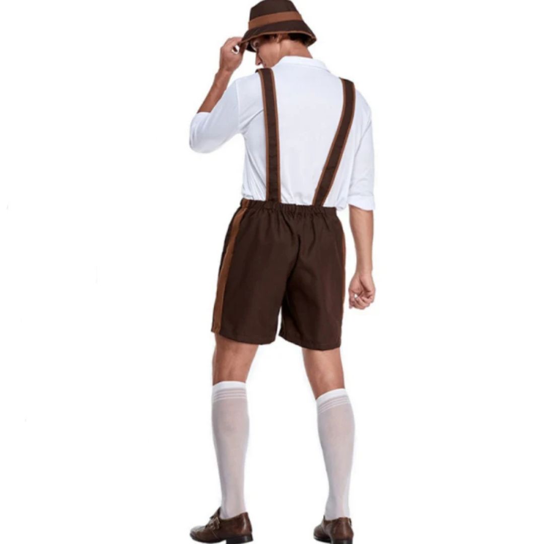 "Traditionelle Herren-Lederhose, Vorderansicht, braun, inspiriert von bayerischer Trachtenmode, Oktoberfest-tauglich"