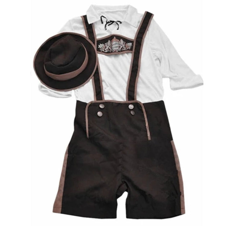 "Traditionelle Herren-Lederhose, Vorderansicht, braun, inspiriert von bayerischer Trachtenmode, Oktoberfest-tauglich"