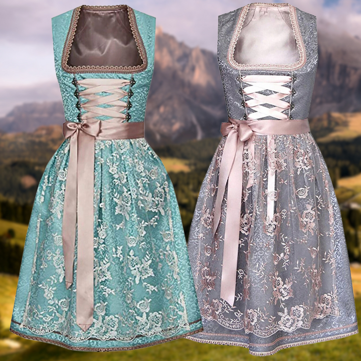 "Traditionelles Damen Dirndl-Set mit eleganter Bluse, edles Design mit modernen Details, Vorderansicht."