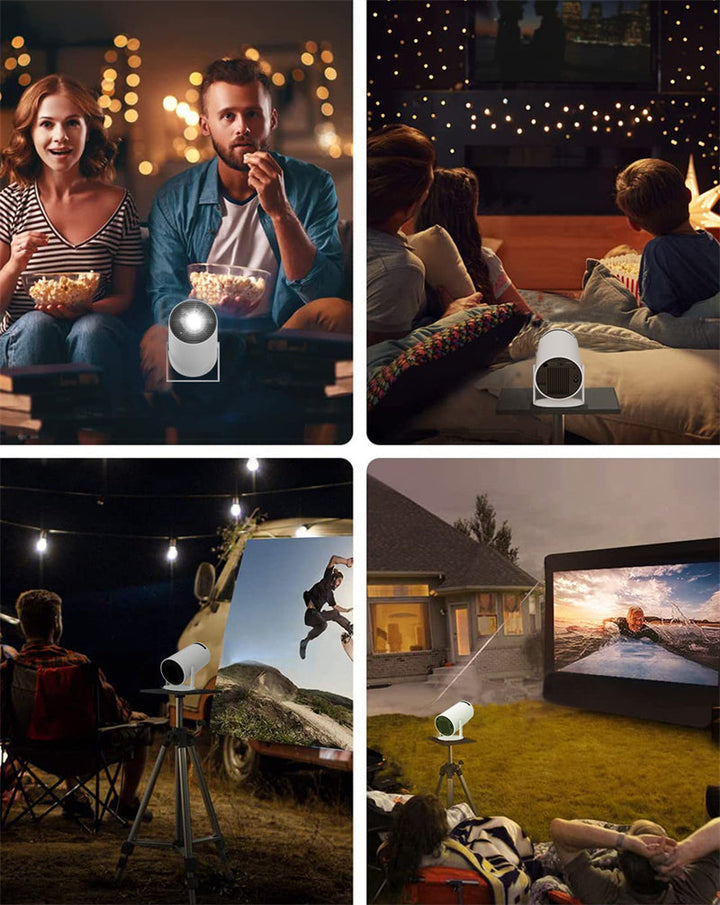 "Tragbarer 4K Smart Beamer mit WiFi & Bluetooth, 180 Grad drehbar, ideal für hochwertige Heimkino-Projektionen."