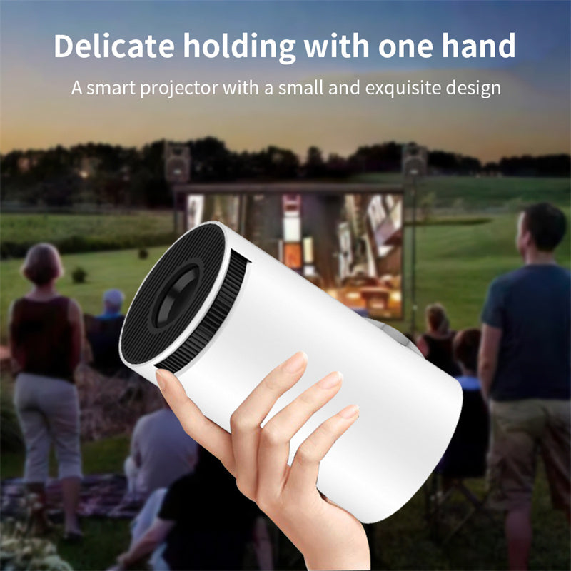 Tragbarer 4K Smart Beamer, weiß, mit WiFi & Bluetooth, 180 Grad Projektion, kompakt, ideal für Heimkino und unterwegs.