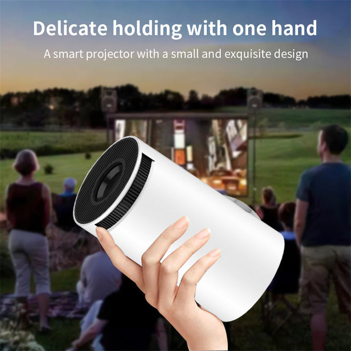 Tragbarer 4K Smart Beamer, weiß, mit WiFi & Bluetooth, 180 Grad Projektion, kompakt, ideal für Heimkino und unterwegs.