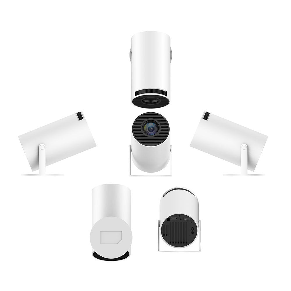 Tragbarer 4K Smart Beamer, weiß, mit WiFi & Bluetooth, 180 Grad Projektion, kompakt, ideal für Heimkino und unterwegs.