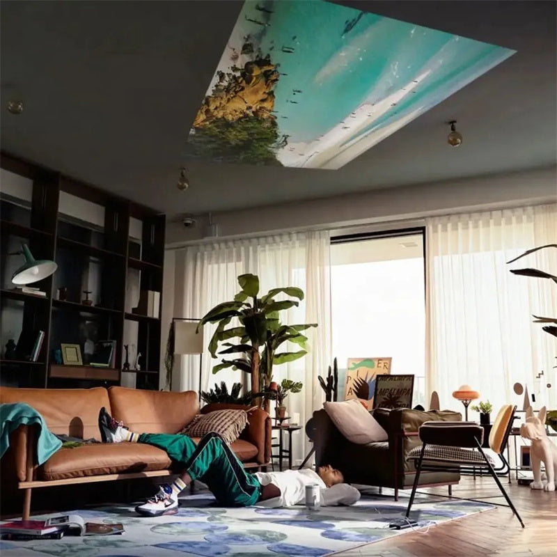 Tragbarer 4K Smart Beamer, weiß, mit WiFi & Bluetooth, 180 Grad Projektion, kompakt, ideal für Heimkino und unterwegs.