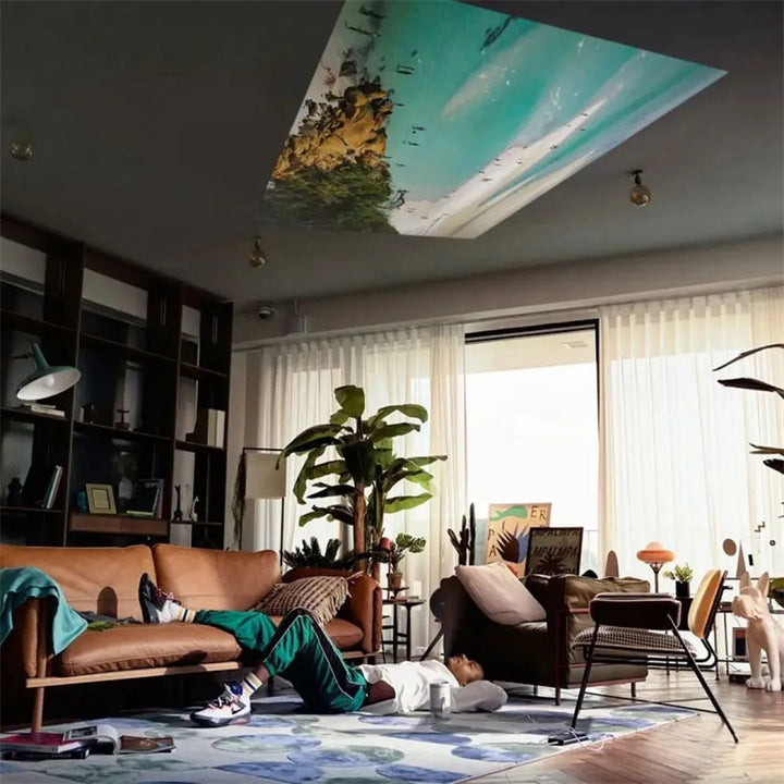 Tragbarer 4K Smart Beamer, weiß, mit WiFi & Bluetooth, 180 Grad Projektion, kompakt, ideal für Heimkino und unterwegs.