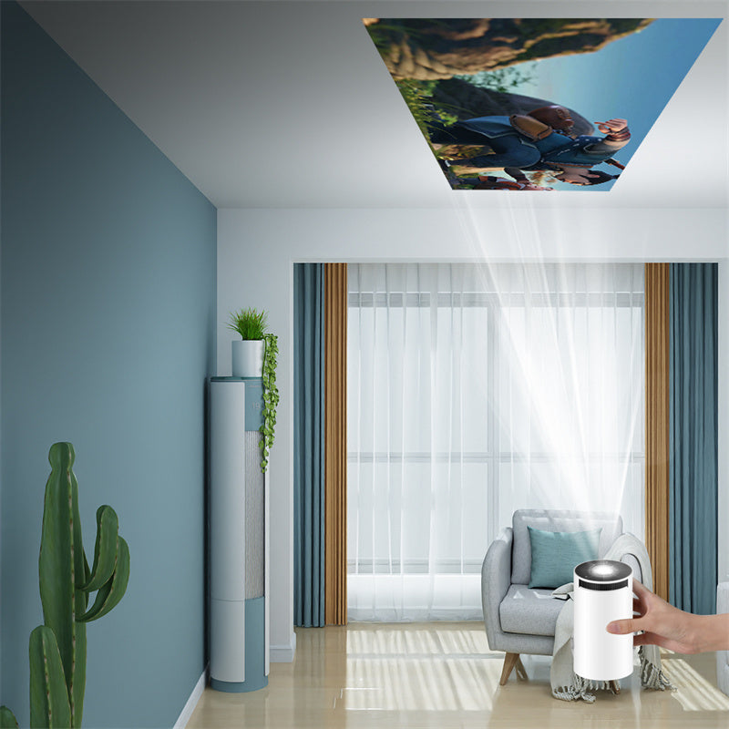 Tragbarer 4K Smart Beamer, weiß, mit WiFi & Bluetooth, 180 Grad Projektion, kompakt, ideal für Heimkino und unterwegs.