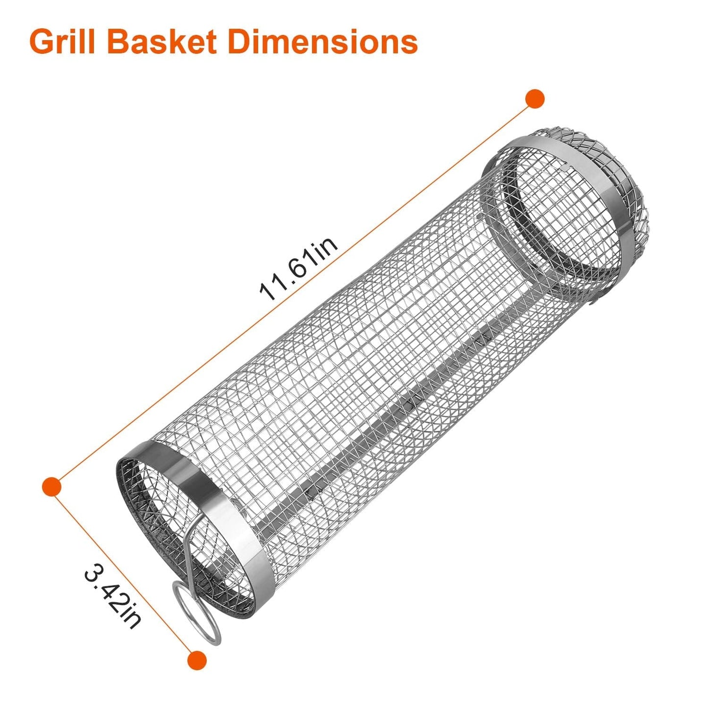"Tragbarer Edelstahl-Grillkorb mit abgerundeten Kanten, ideal für Gemüse und Grillgut, spülmaschinenfest."