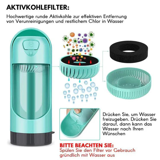 "Tragbarer Haustier-Wasserspender mit Filter, Einhandgriff, kompakt, ideal für Spaziergänge und Reisen, spritzwassergeschützt