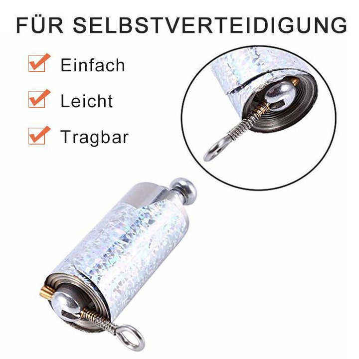 "Tragbarer, vielseitiger Metallstab in kompakter Form, ideal für Selbstverteidigung und magische Effekte, silbern."