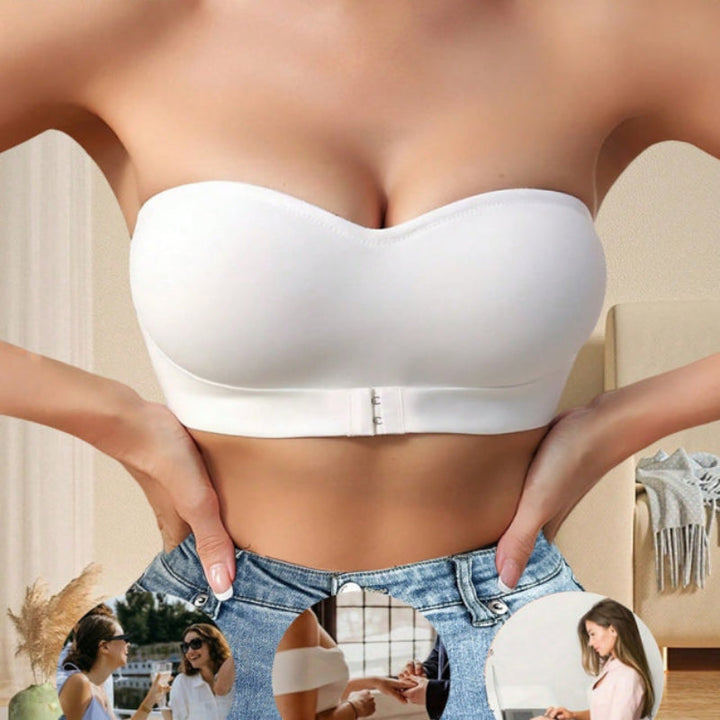 "Trägerloser Push-Up-BH für Damen, drahtlos, schnallenverschlossen, vielseitig, in Beige, mit natürlichem Komfort"