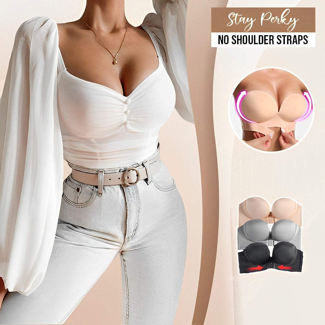 "Trägerloser Push-up BH mit Silikongreif, bietet maximalen Lift und unsichtbaren Halt, ideal für trägerlose Kleider."