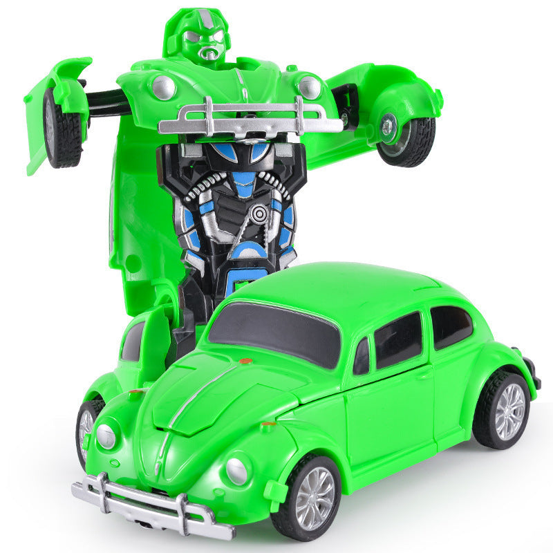 "Transformierendes Kinderfahrzeug in leuchtendem Gelb, von Auto zu Roboter, fördert kreative Spielideen und Fantasie"