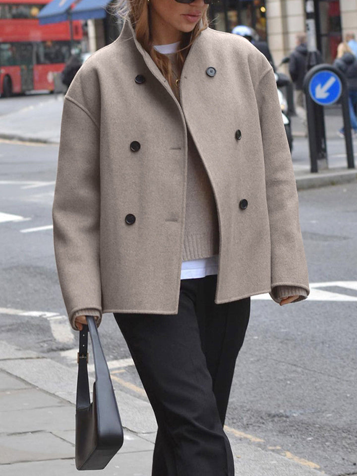 "Trendige Damen Jacke mit Knopfverschluss, graues Design, elegante gerade Linienführung, vielseitig kombinierbar, Größe L."