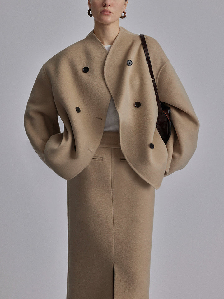 "Trendige Damen Jacke mit Knopfverschluss, graues Design, elegante gerade Linienführung, vielseitig kombinierbar, Größe L."