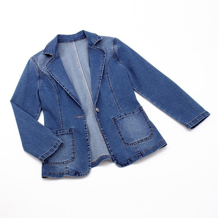 Trendiger Damen-Denim-Blazer: taillierter Schnitt, klares Design, robustes Material, perfekt für Business und Freizeit.