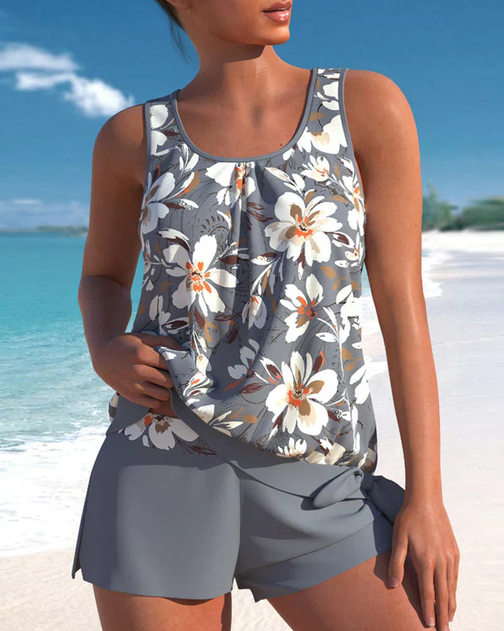 Trendiger Damen-Tankini in Blau mit modernem Design, perfekte Bademode für Strand oder Pool, bietet Stil und Komfort.
