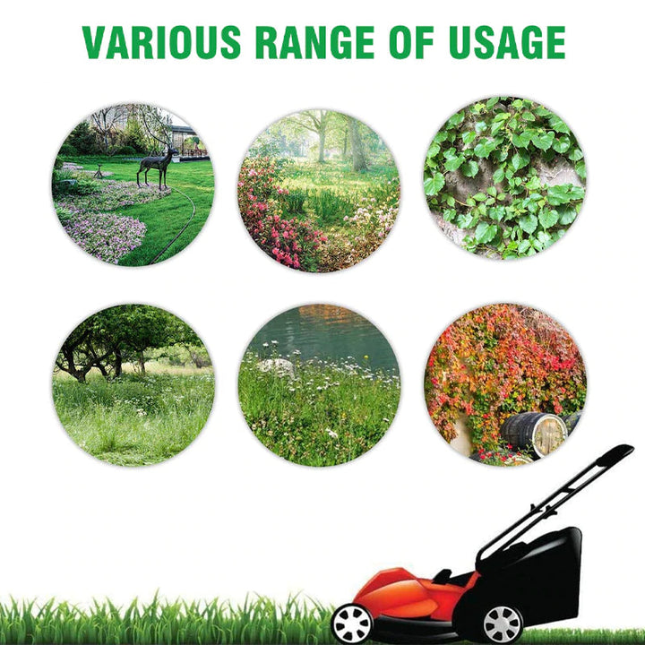 "Trimmerkopf mit 6 Klingen, ideal für starkes Trimmen von Gras und Unkraut, aus robustem Manganstahl gefertigt."