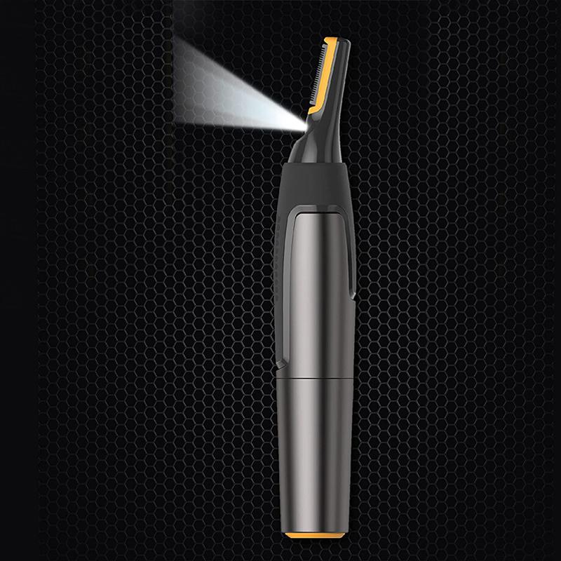 "Ultradünner grauer Präzisionstrimmer für Gesicht mit kabellosem Design, Titanbeschichtung und LED-Licht, ideal für Reisen."
