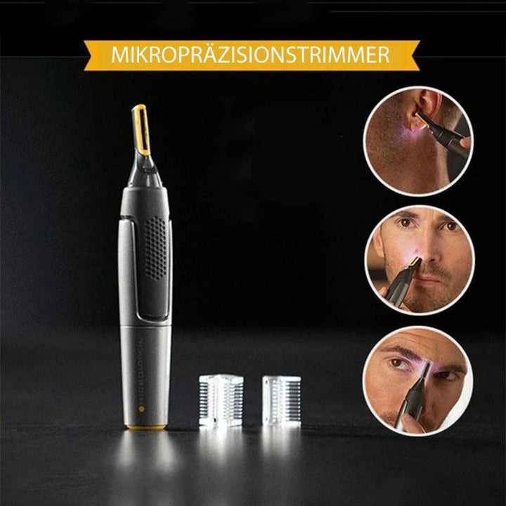 "Ultradünner Präzisionstrimmer mit Metallklingen, graues Design, ergonomisch für präzises Trimmen von Ohren und Nase."