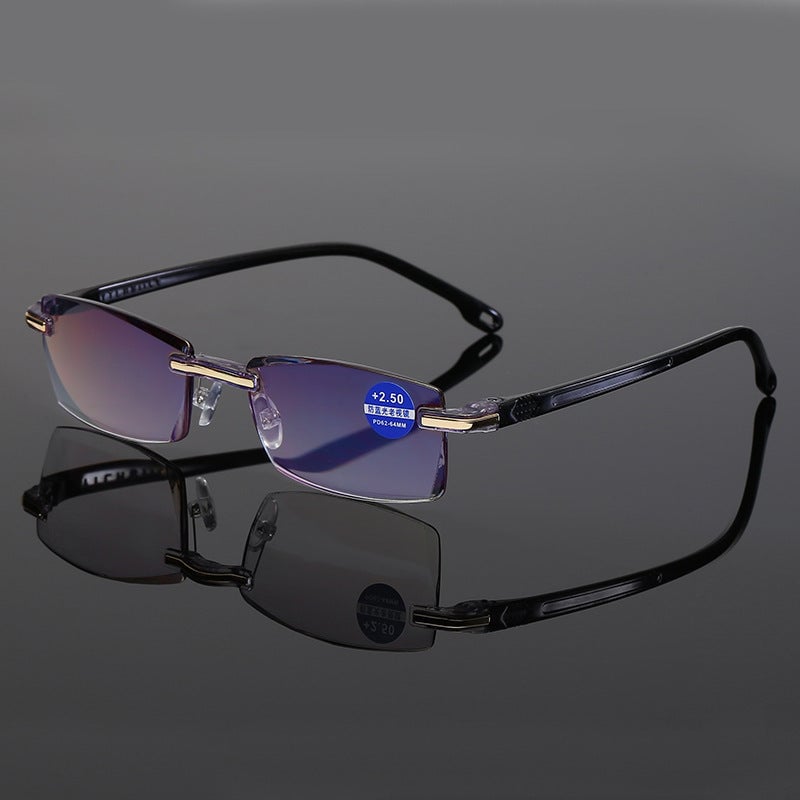 "Ultraleichte, progressive Saphir Lesebrille mit Anti-Blau Schutz, transparentes Gestell, ideal für Damen."