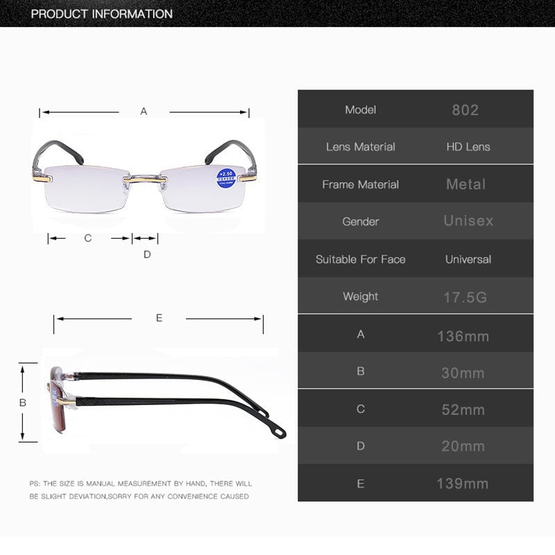 "Ultraleichte, progressive Saphir Lesebrille mit Anti-Blau Schutz, transparentes Gestell, ideal für Damen."