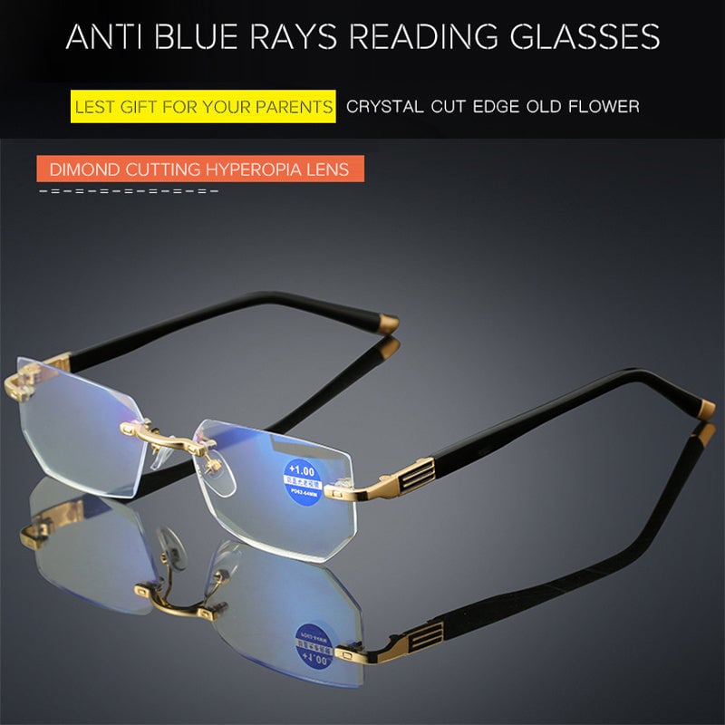 "Ultraleichte, progressive Saphir Lesebrille mit Anti-Blau Schutz, transparentes Gestell, ideal für Damen."