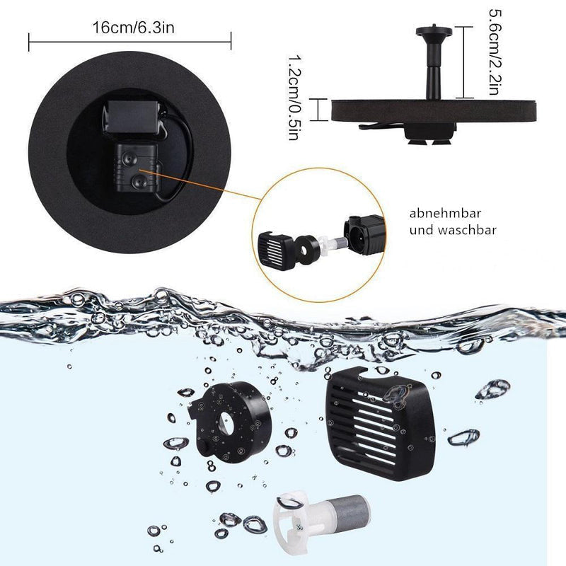 "Umweltfreundliche solarbetriebene Brunnenpumpe für Garten mit vielseitigen Düsen, ideal für dekorative Wasserspiele."
