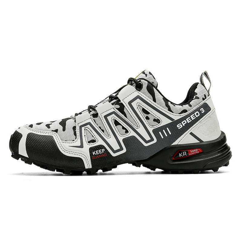 Unisex orthopädischer Lauf- und Wanderschuh, dunkelgrau, mit atmungsaktivem Obermaterial und rutschfester Sohle.