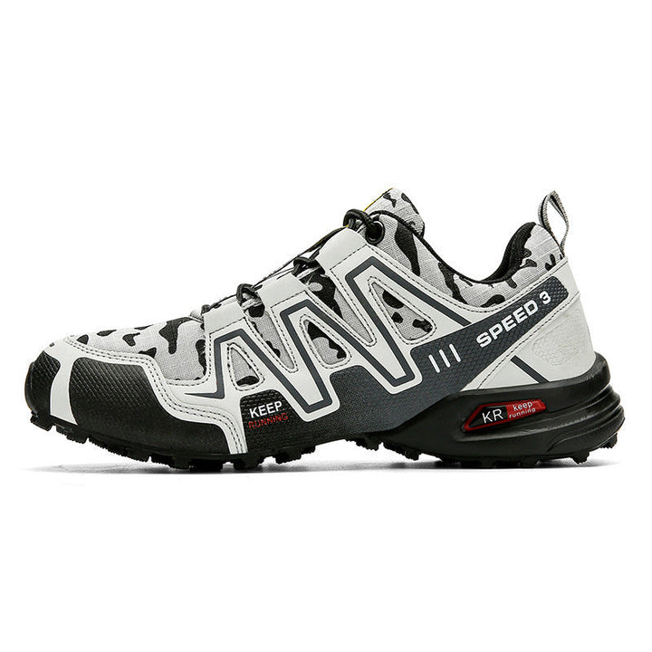 Unisex orthopädischer Lauf- und Wanderschuh, dunkelgrau, mit atmungsaktivem Obermaterial und rutschfester Sohle.