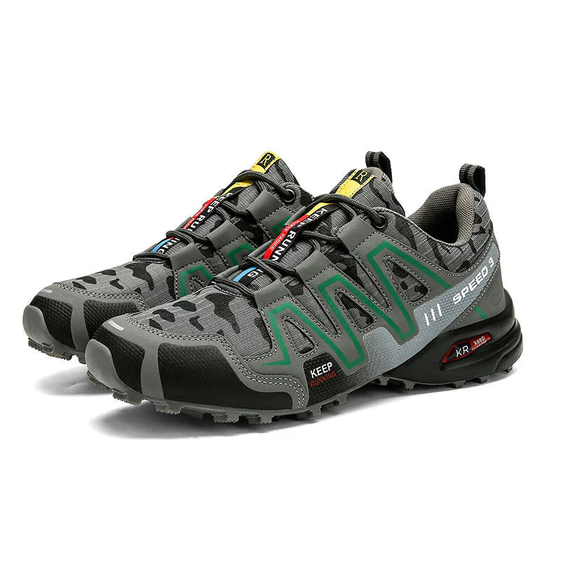 Unisex orthopädischer Lauf- und Wanderschuh, dunkelgrau, mit atmungsaktivem Obermaterial und rutschfester Sohle.