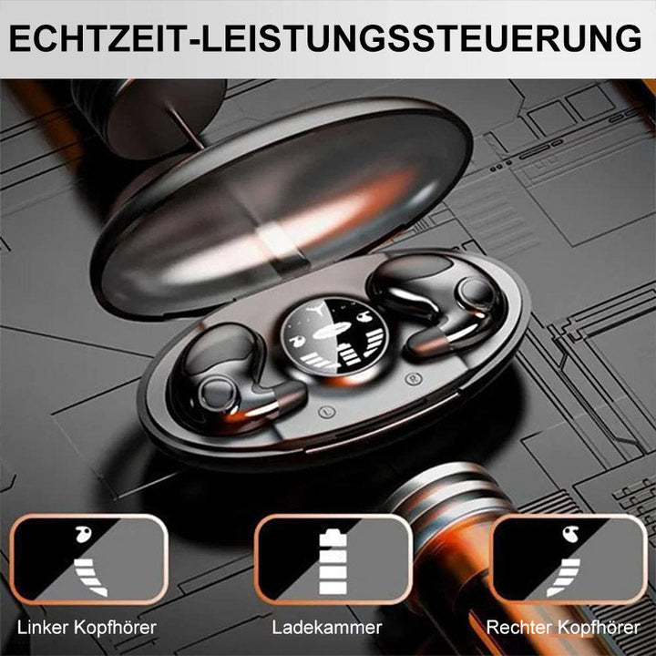 Unsichtbare ergonomische In-Ear-Wireless-Kopfhörer, IPX5 wasserdicht, ideal für Seitenschläfer, kompakt und komfortabel.