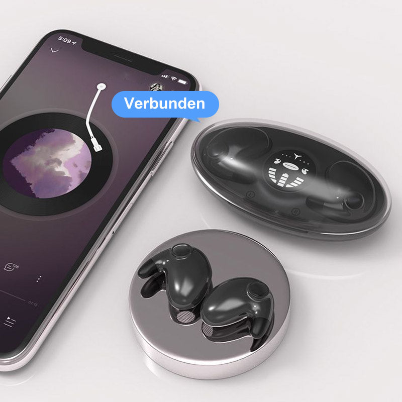 Unsichtbare ergonomische In-Ear-Wireless-Kopfhörer, IPX5 wasserdicht, ideal für Seitenschläfer, kompakt und komfortabel.