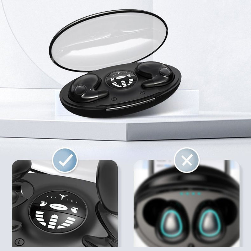 Unsichtbare ergonomische In-Ear-Wireless-Kopfhörer, IPX5 wasserdicht, ideal für Seitenschläfer, kompakt und komfortabel.