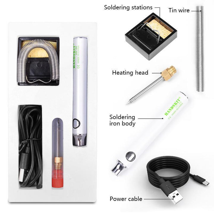 "USB Elektrisches Lötkolben-Set mit feiner Spitze, tragbar und schnell aufheizend für präzise Lötarbeiten, kompakt designt."