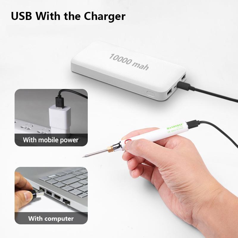"USB Elektrisches Lötkolben-Set mit feiner Spitze, tragbar und schnell aufheizend für präzise Lötarbeiten, kompakt designt."