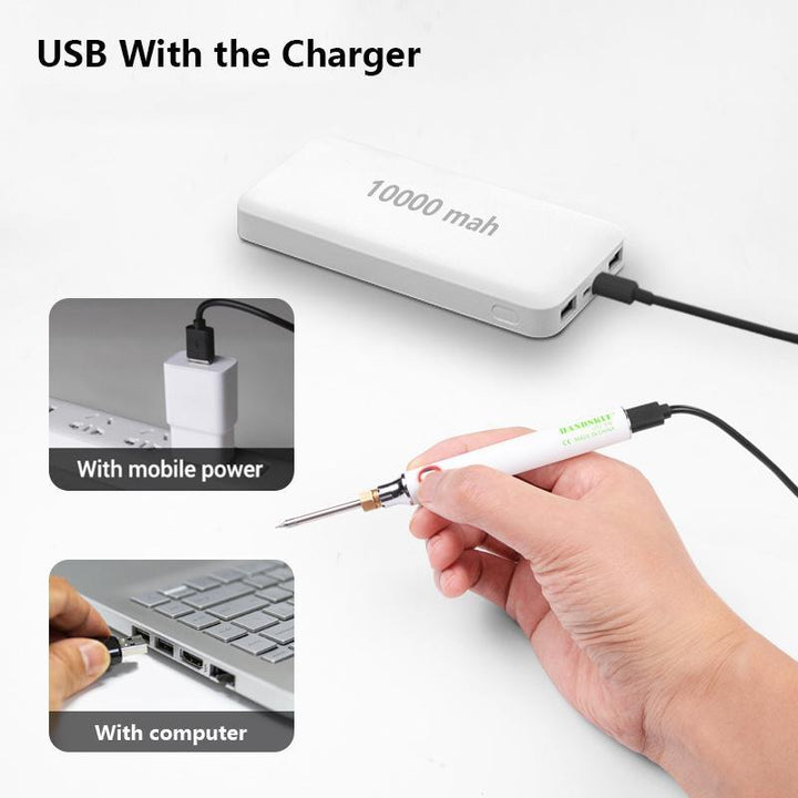 "USB Elektrisches Lötkolben-Set mit feiner Spitze, tragbar und schnell aufheizend für präzise Lötarbeiten, kompakt designt."