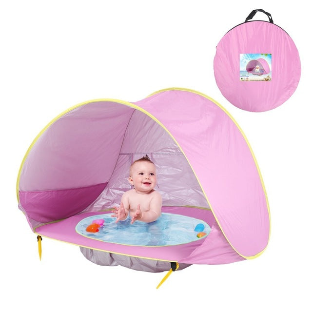 "UV-Schutz-Strandzelt mit Pop-up-Design, integriertem Planschbecken, blau-grün, für Babys, ideal am Strand"