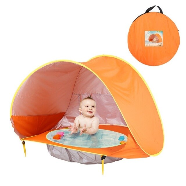"UV-Schutz-Strandzelt mit Pop-up-Design, integriertem Planschbecken, blau-grün, für Babys, ideal am Strand"