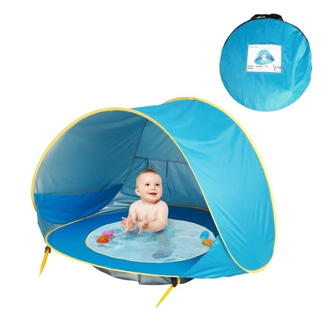 "UV-Schutz-Strandzelt mit Pop-up-Design, integriertem Planschbecken, blau-grün, für Babys, ideal am Strand"