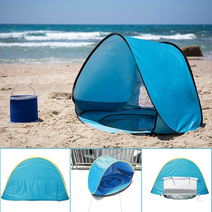 "UV-Schutz-Strandzelt mit Pop-up-Design, integriertem Planschbecken, blau-grün, für Babys, ideal am Strand"