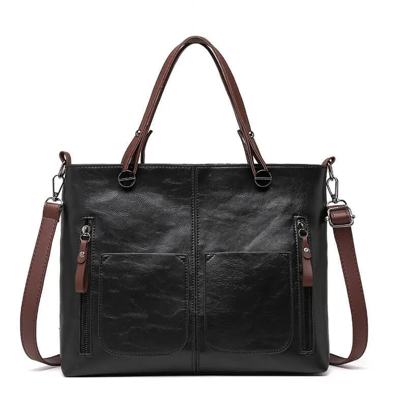 Veronica Ledertasche Vorderansicht: Elegante, braune Umhängetasche aus feinem Leder mit verstellbarem Riemen und Magnetversch