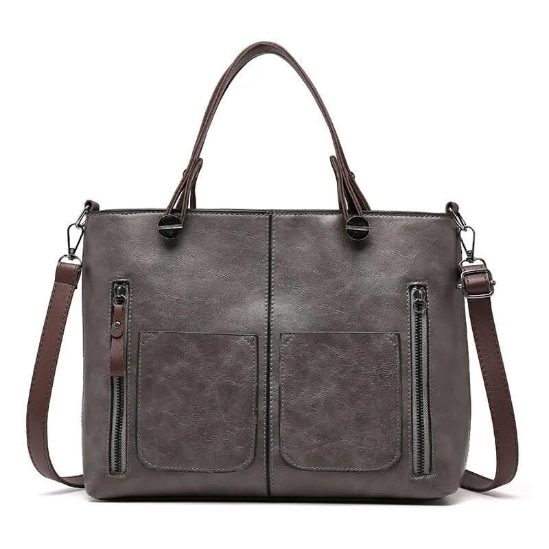 Veronica Ledertasche Vorderansicht: Elegante, braune Umhängetasche aus feinem Leder mit verstellbarem Riemen und Magnetversch