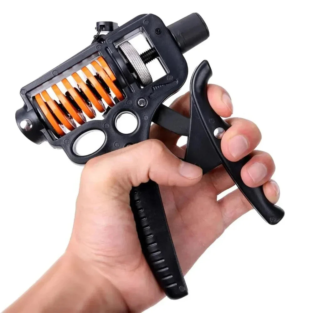 Verstellbarer Handgrifftrainer, Schwarz-Rot, Stahlfeder, 5-165 kg, Griffkraft- und Unterarmtraining, kompakt und robust.